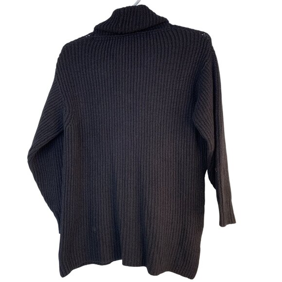 Free People Slouchy Black Rib Mock Neck Sweater Tunic Side Slit Bulky - Picture 7 of 7